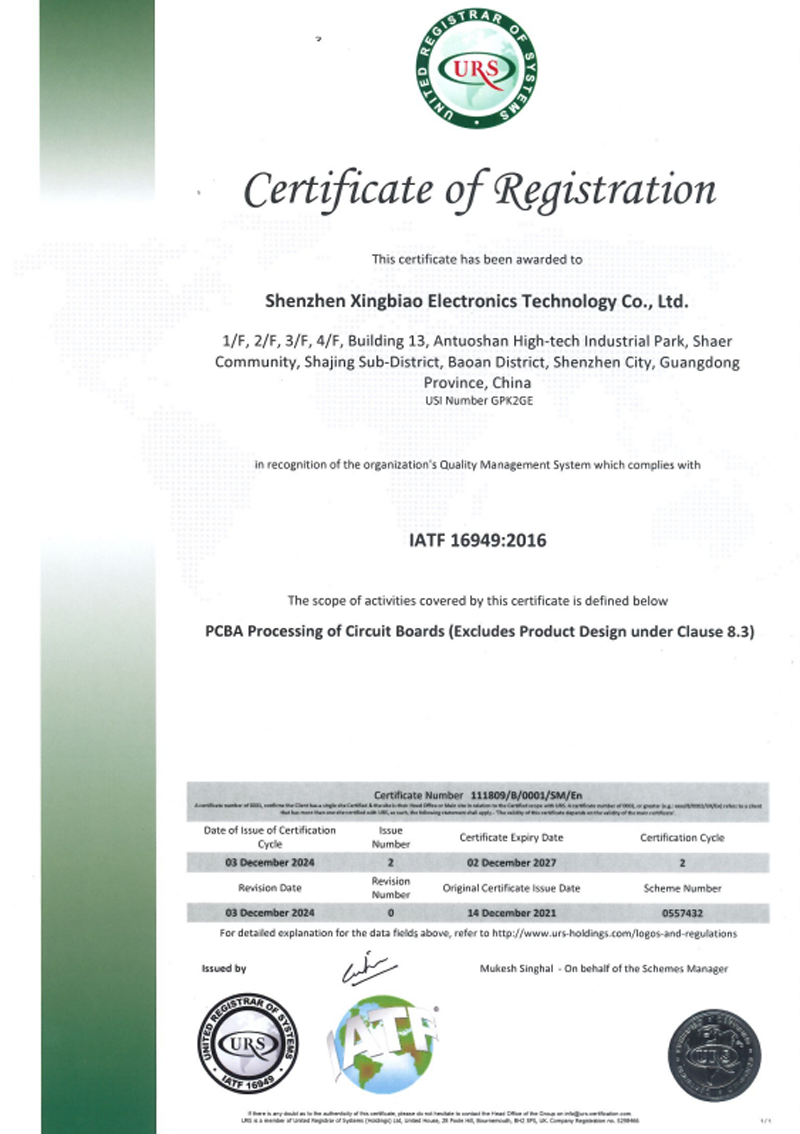 Complies with the IATF16949:2016 quality management system standard
